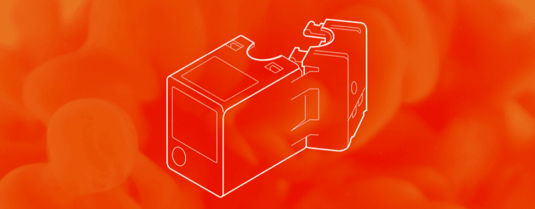 Orangefarbener Hintergrund mit Symbol für Sensor in der Mitte.
